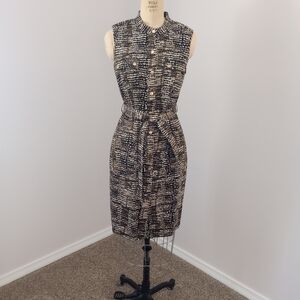 Calvin Klein Brown and White Safari Style Midi Dress